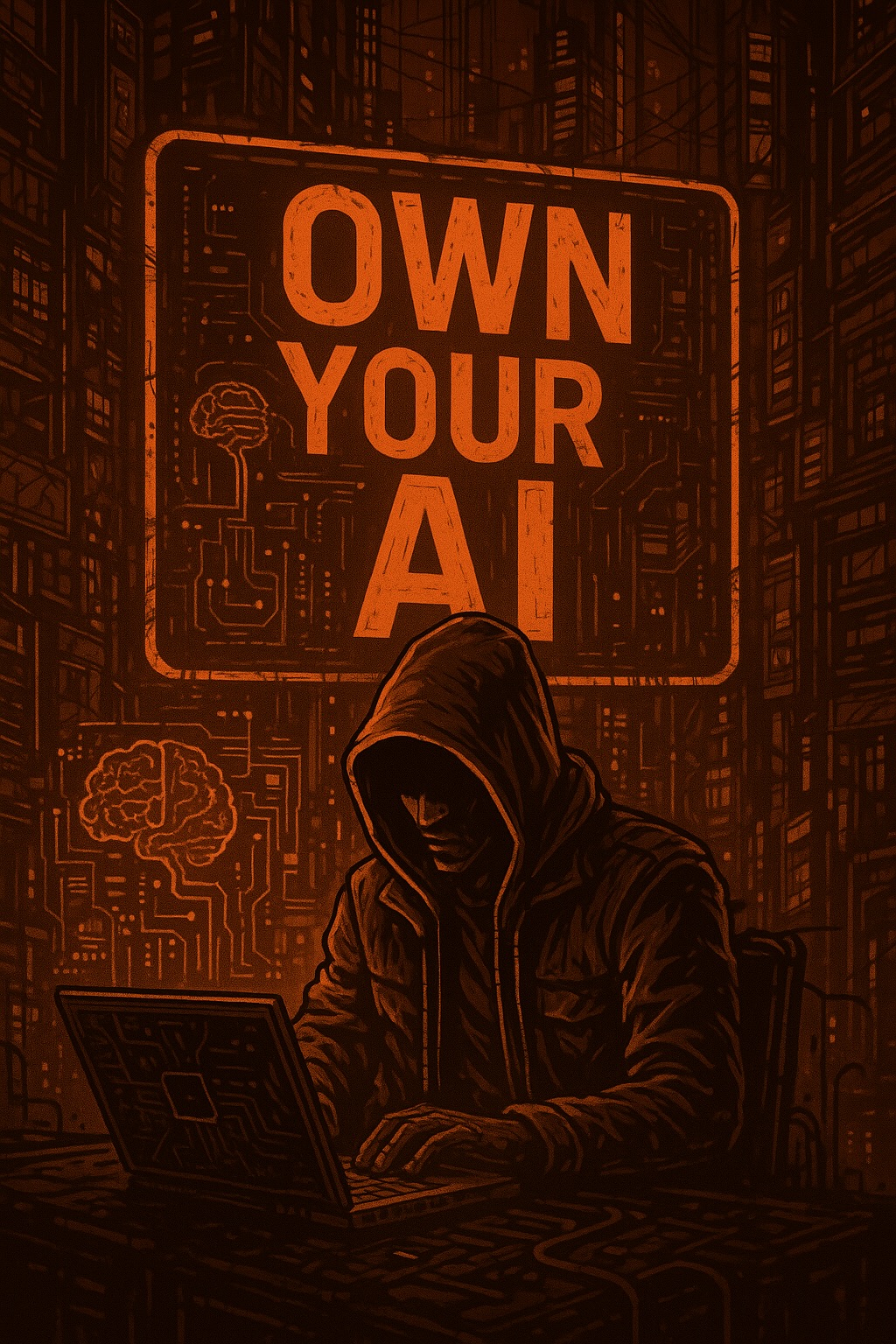 Own your AI sign with hacker in front